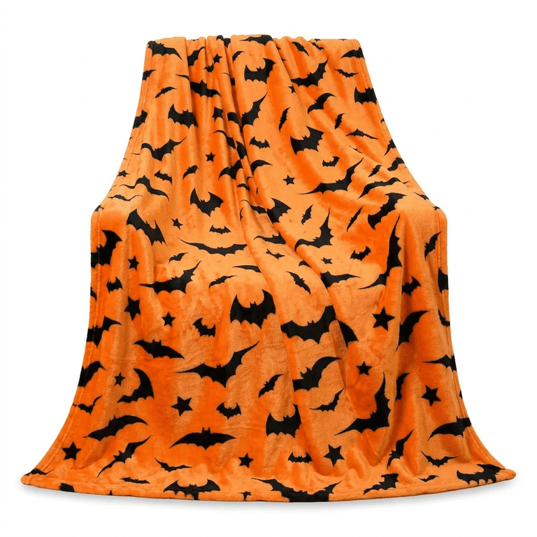 Black Bat Flannel Blanket in Orange