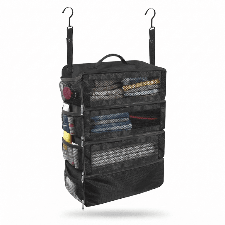 Hanging Packing Organizer for Easy Travel & Collapsible Storage Design in Black