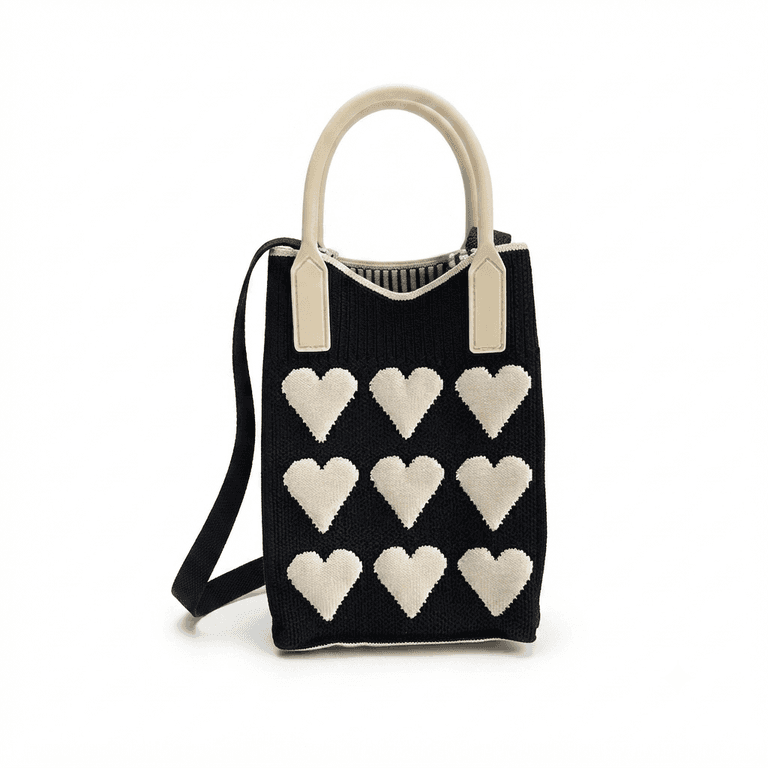 Heart Knit Crossbody Bag in Black