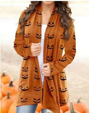 Halloween Theme Printed Coat – Knitted Polyester Small Cardigan (S–5XL)