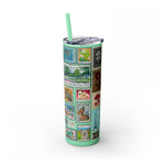 Load image into Gallery viewer, Vintage-Inspired 20oz Skinny Tumbler with Straw - Floral and Butterfly Stamp Design

