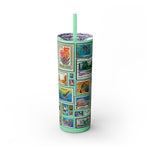 Load image into Gallery viewer, Vintage-Inspired 20oz Skinny Tumbler with Straw - Floral and Butterfly Stamp Design
