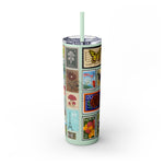 Load image into Gallery viewer, Vintage-Inspired 20oz Skinny Tumbler with Straw - Floral and Butterfly Stamp Design
