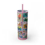 Load image into Gallery viewer, Vintage-Inspired 20oz Skinny Tumbler with Straw - Floral and Butterfly Stamp Design
