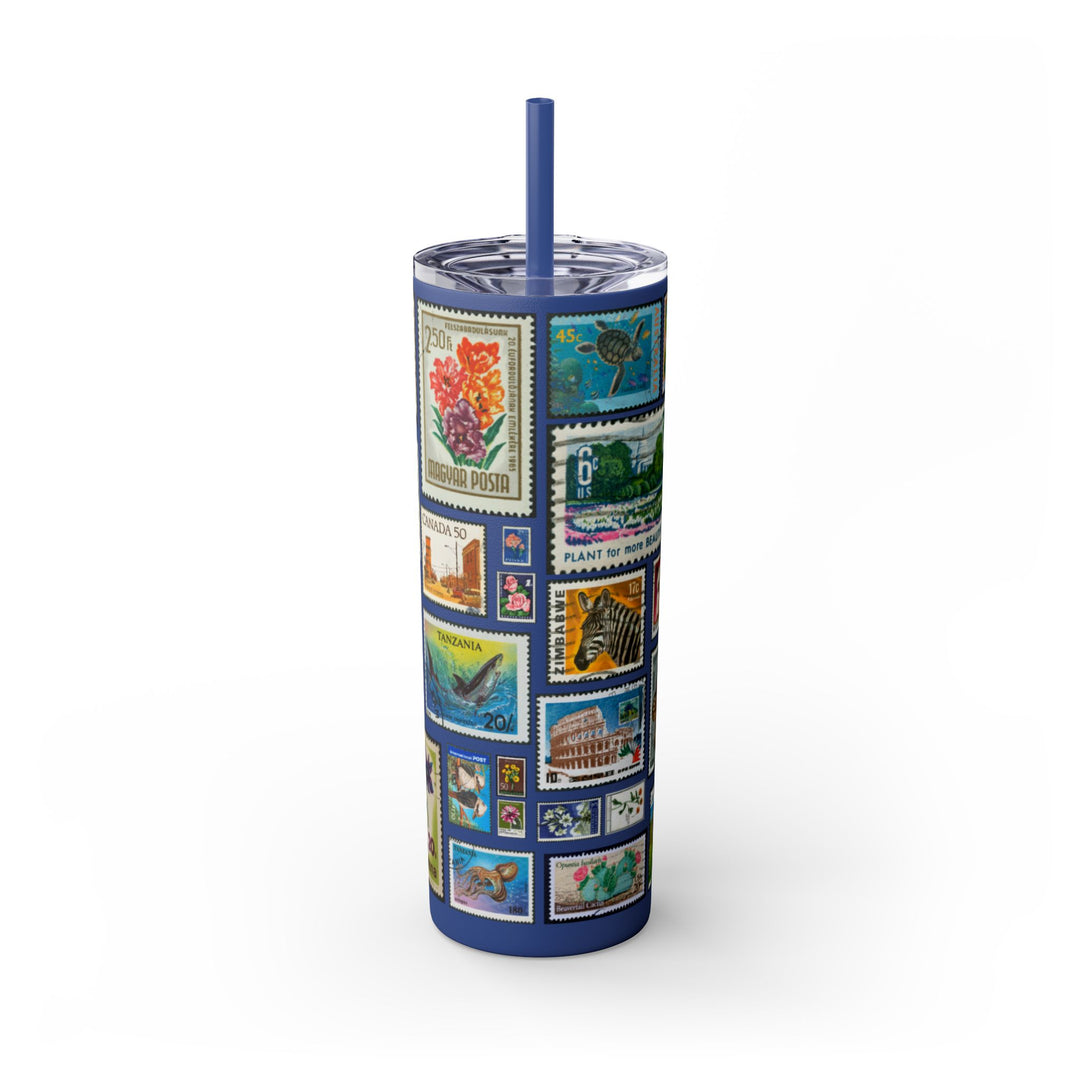 Vintage-Inspired 20oz Skinny Tumbler with Straw - Floral and Butterfly Stamp Design