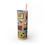 Load image into Gallery viewer, Vintage-Inspired 20oz Skinny Tumbler with Straw - Floral and Butterfly Stamp Design
