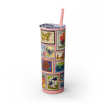 Load image into Gallery viewer, Vintage-Inspired 20oz Skinny Tumbler with Straw - Floral and Butterfly Stamp Design
