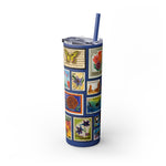 Load image into Gallery viewer, Vintage-Inspired 20oz Skinny Tumbler with Straw - Floral and Butterfly Stamp Design
