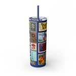 Load image into Gallery viewer, Vintage-Inspired 20oz Skinny Tumbler with Straw - Floral and Butterfly Stamp Design
