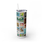 Load image into Gallery viewer, Vintage-Inspired 20oz Skinny Tumbler with Straw - Floral and Butterfly Stamp Design

