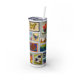 Load image into Gallery viewer, Vintage-Inspired 20oz Skinny Tumbler with Straw - Floral and Butterfly Stamp Design

