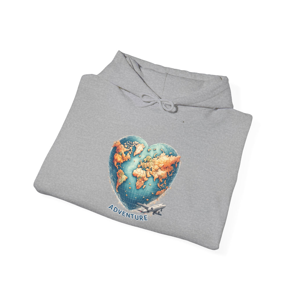 Adventure Heart Hoodie – World Map Heart Graphic Hoodie