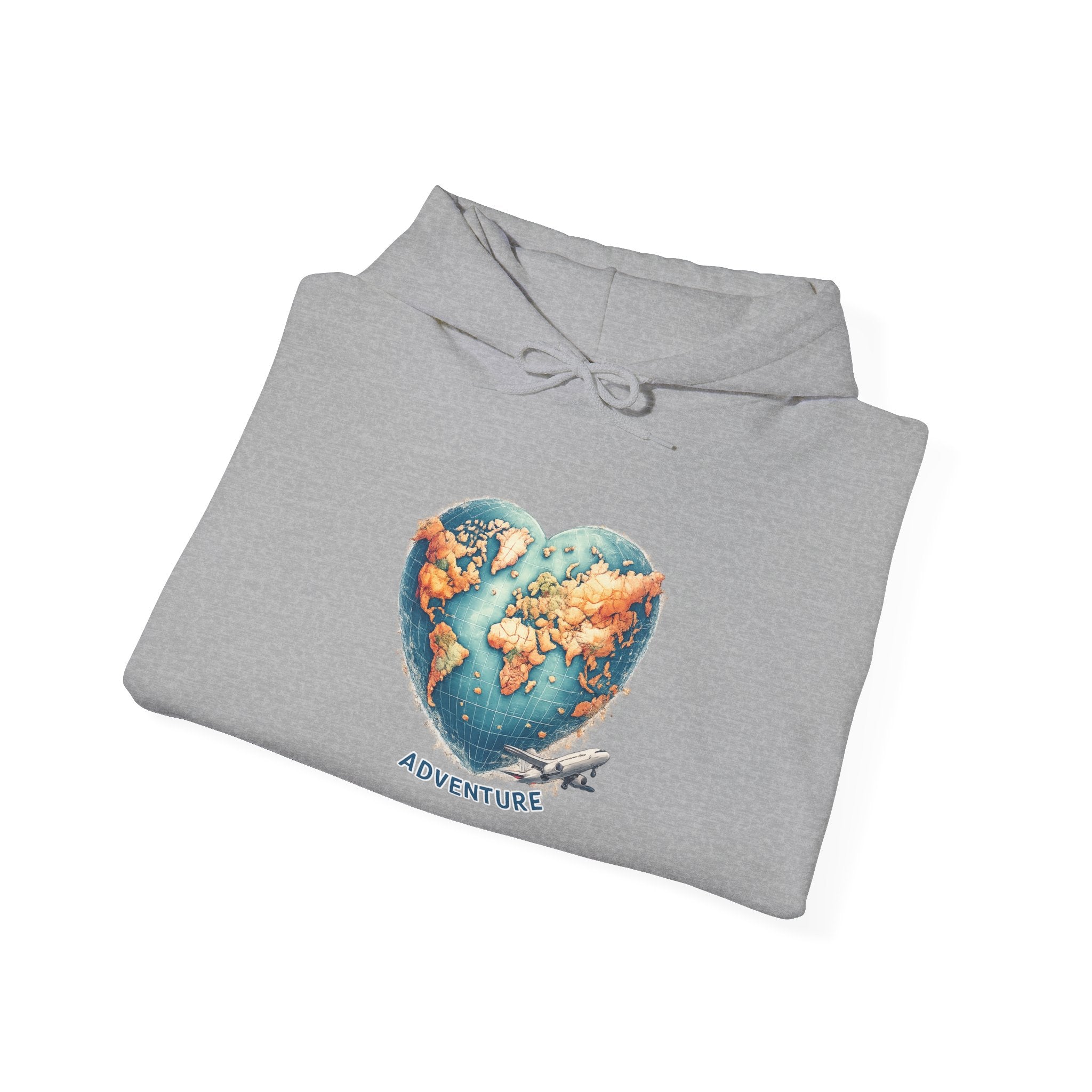 Adventure Heart Hoodie – World Map Heart Graphic Hoodie