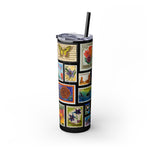 Load image into Gallery viewer, Vintage-Inspired 20oz Skinny Tumbler with Straw - Floral and Butterfly Stamp Design

