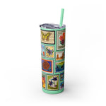 Load image into Gallery viewer, Vintage-Inspired 20oz Skinny Tumbler with Straw - Floral and Butterfly Stamp Design
