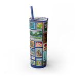 Load image into Gallery viewer, Vintage-Inspired 20oz Skinny Tumbler with Straw - Floral and Butterfly Stamp Design
