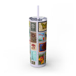 Load image into Gallery viewer, Vintage-Inspired 20oz Skinny Tumbler with Straw - Floral and Butterfly Stamp Design
