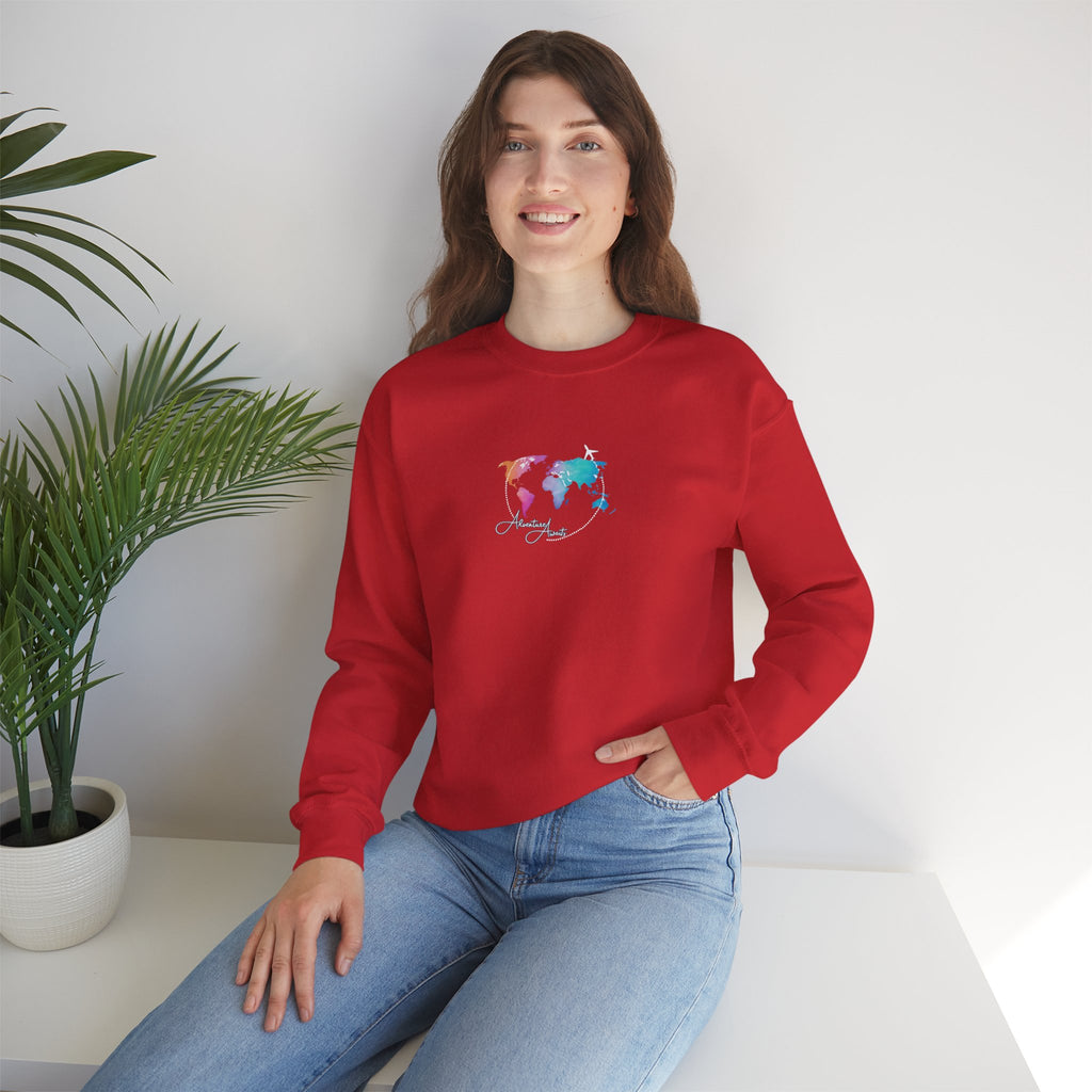 World Map Crewneck Sweatshirt – Colorful Watercolor Globe "Enjoy the Journey"