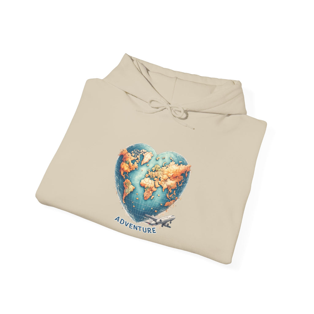 Adventure Heart Hoodie – World Map Heart Graphic Hoodie