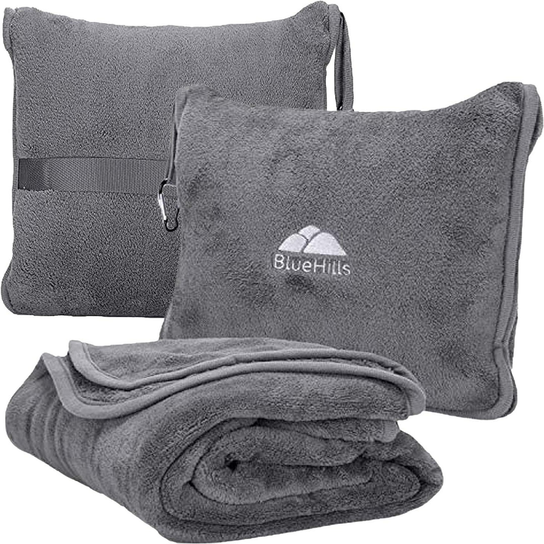 Premium Travel Blanket & Pillow Set - Compact, Grey, Airplane Ready - BonVoyage