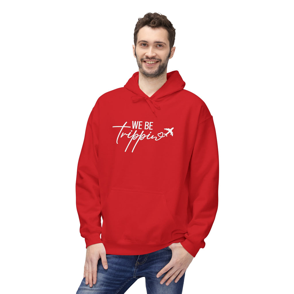 We Be Trippin' Hoodie - Travel Quote Pullover with Airplane Graphic