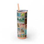 Load image into Gallery viewer, Vintage-Inspired 20oz Skinny Tumbler with Straw - Floral and Butterfly Stamp Design
