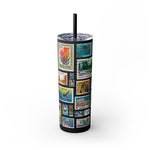 Load image into Gallery viewer, Vintage-Inspired 20oz Skinny Tumbler with Straw - Floral and Butterfly Stamp Design
