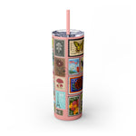 Load image into Gallery viewer, Vintage-Inspired 20oz Skinny Tumbler with Straw - Floral and Butterfly Stamp Design
