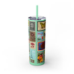 Load image into Gallery viewer, Vintage-Inspired 20oz Skinny Tumbler with Straw - Floral and Butterfly Stamp Design
