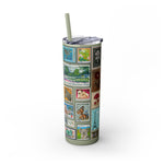 Load image into Gallery viewer, Vintage-Inspired 20oz Skinny Tumbler with Straw - Floral and Butterfly Stamp Design
