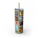 Load image into Gallery viewer, Vintage-Inspired 20oz Skinny Tumbler with Straw - Floral and Butterfly Stamp Design
