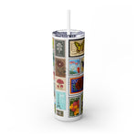 Load image into Gallery viewer, Vintage-Inspired 20oz Skinny Tumbler with Straw - Floral and Butterfly Stamp Design
