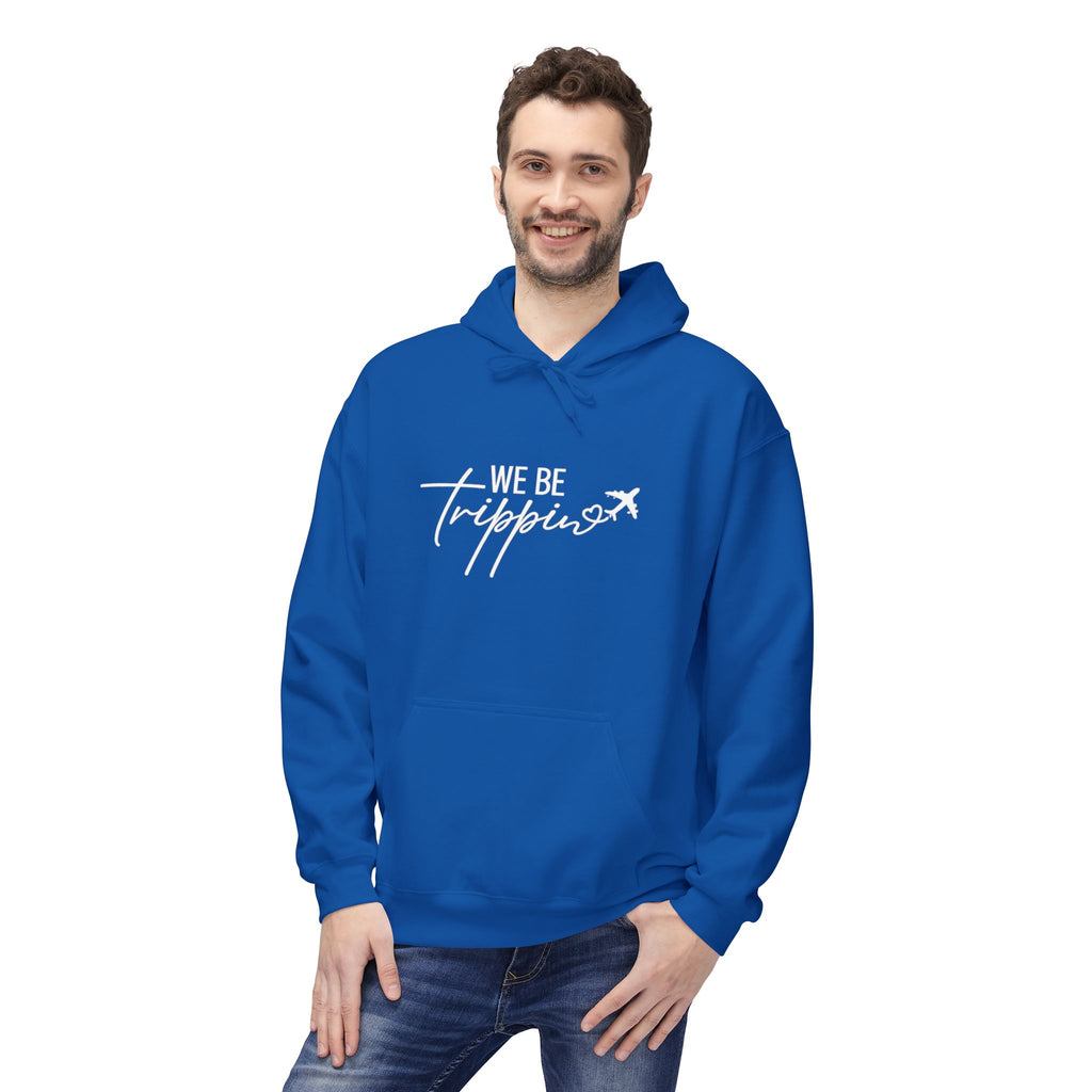 We Be Trippin' Hoodie - Travel Quote Pullover with Airplane Graphic