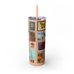 Load image into Gallery viewer, Vintage-Inspired 20oz Skinny Tumbler with Straw - Floral and Butterfly Stamp Design
