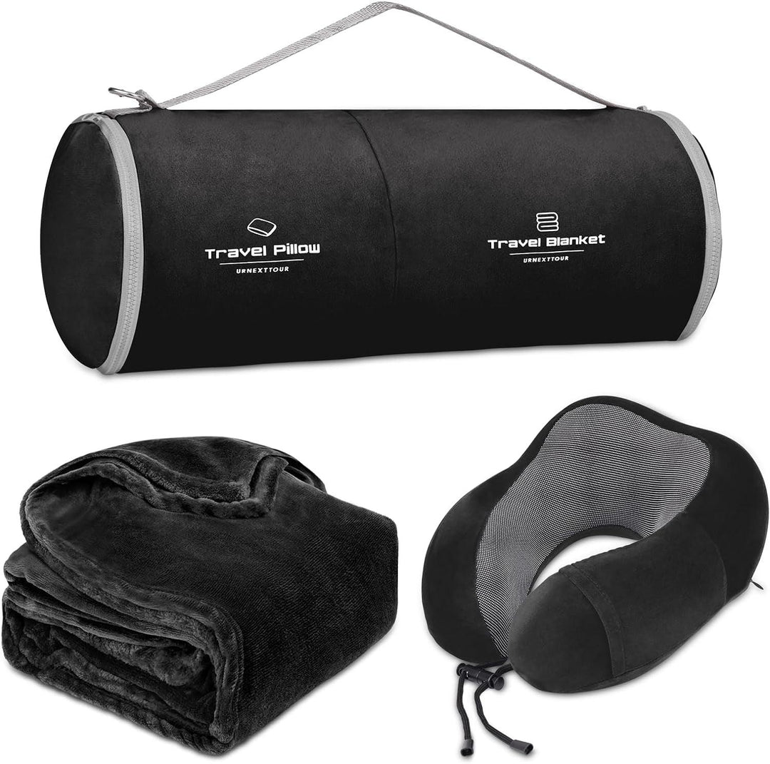 Memory Foam Travel Pillow and Blanket Set for Comfortable Journeys - BonVoyage