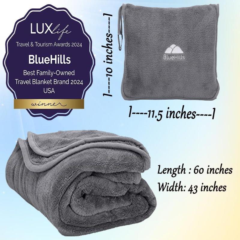 Premium Travel Blanket & Pillow Set - Compact, Grey, Airplane Ready - BonVoyage