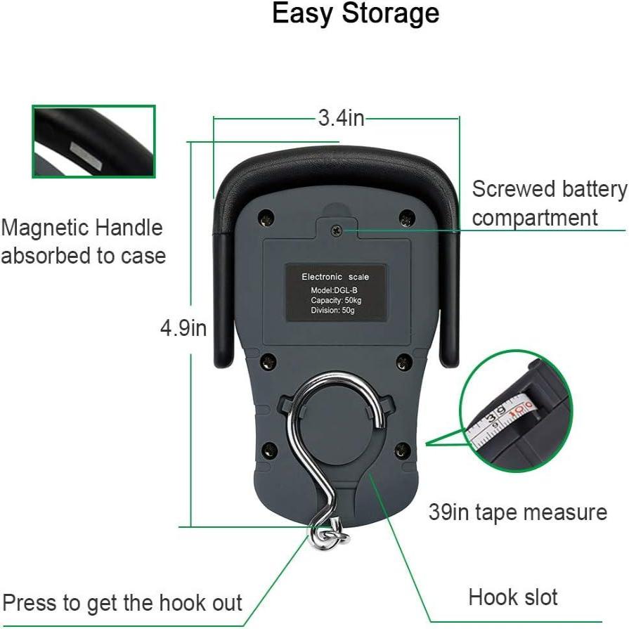 Digital Hanging Luggage Scale with Comfortable Handle and Large Hook, 110Lb/50Kg - BonVoyage