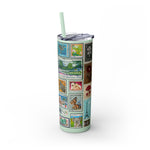Load image into Gallery viewer, Vintage-Inspired 20oz Skinny Tumbler with Straw - Floral and Butterfly Stamp Design
