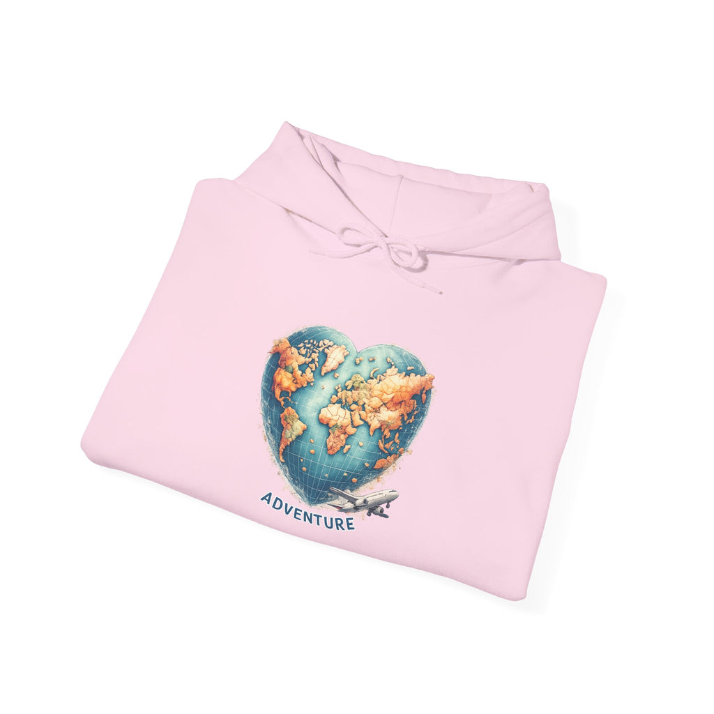 Adventure Heart Hoodie – World Map Heart Graphic Hoodie