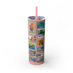 Load image into Gallery viewer, Vintage-Inspired 20oz Skinny Tumbler with Straw - Floral and Butterfly Stamp Design
