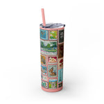 Load image into Gallery viewer, Vintage-Inspired 20oz Skinny Tumbler with Straw - Floral and Butterfly Stamp Design
