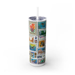 Load image into Gallery viewer, Vintage-Inspired 20oz Skinny Tumbler with Straw - Floral and Butterfly Stamp Design
