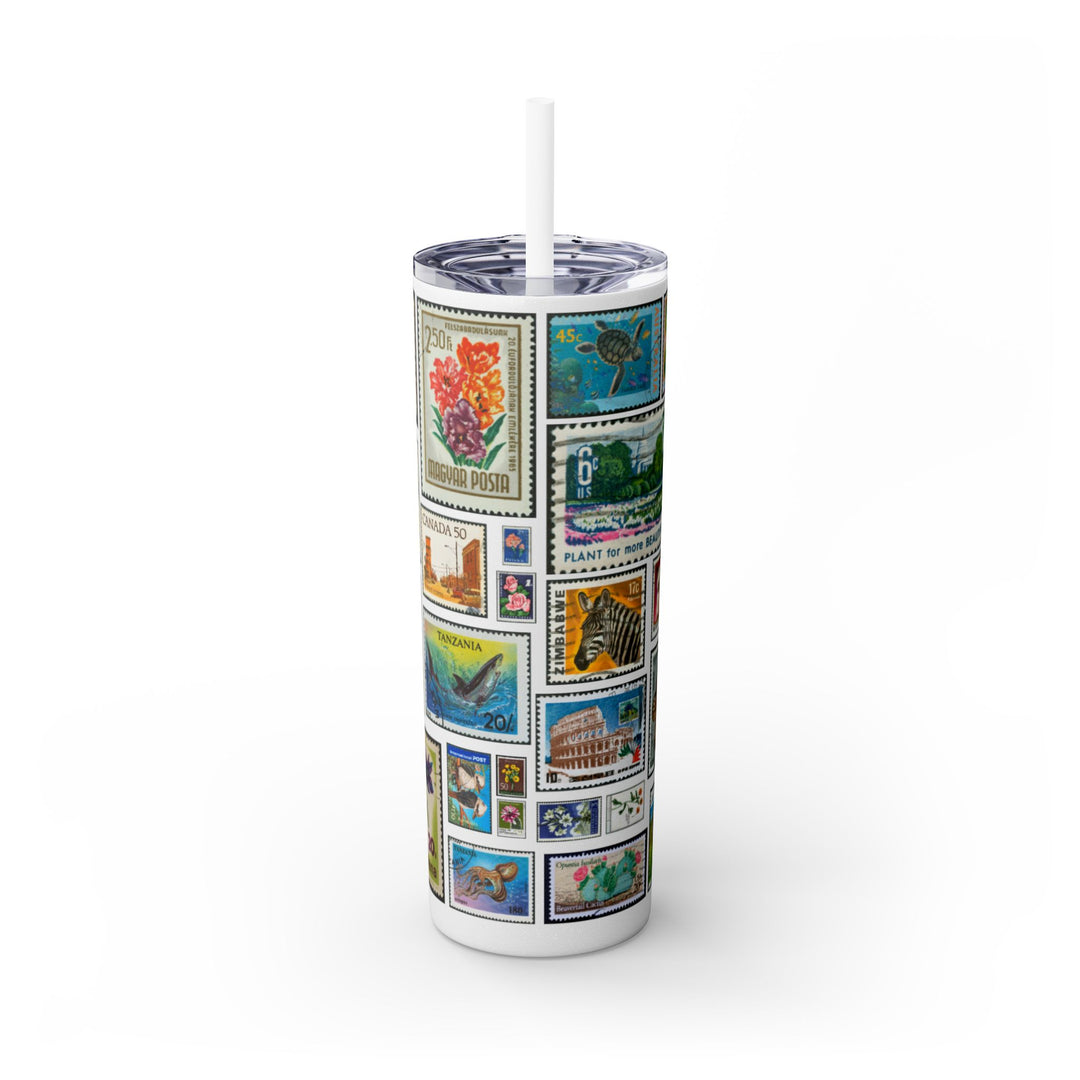Vintage-Inspired 20oz Skinny Tumbler with Straw - Floral and Butterfly Stamp Design