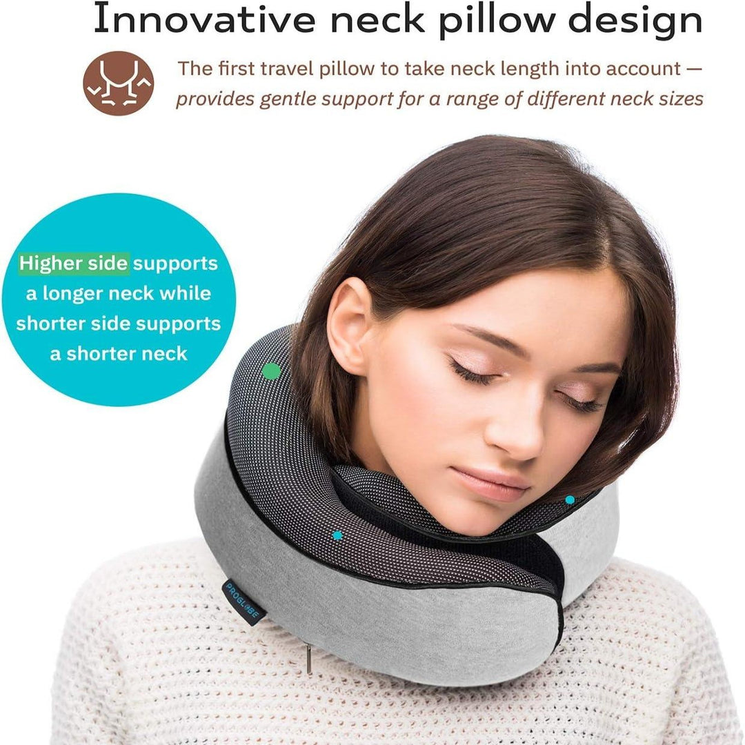 Travel Pillow 100% Pure Memory Foam Neck Pillow, Grey - BonVoyage