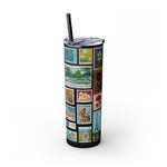 Load image into Gallery viewer, Vintage-Inspired 20oz Skinny Tumbler with Straw - Floral and Butterfly Stamp Design
