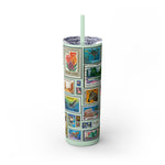 Load image into Gallery viewer, Vintage-Inspired 20oz Skinny Tumbler with Straw - Floral and Butterfly Stamp Design
