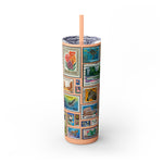 Load image into Gallery viewer, Vintage-Inspired 20oz Skinny Tumbler with Straw - Floral and Butterfly Stamp Design
