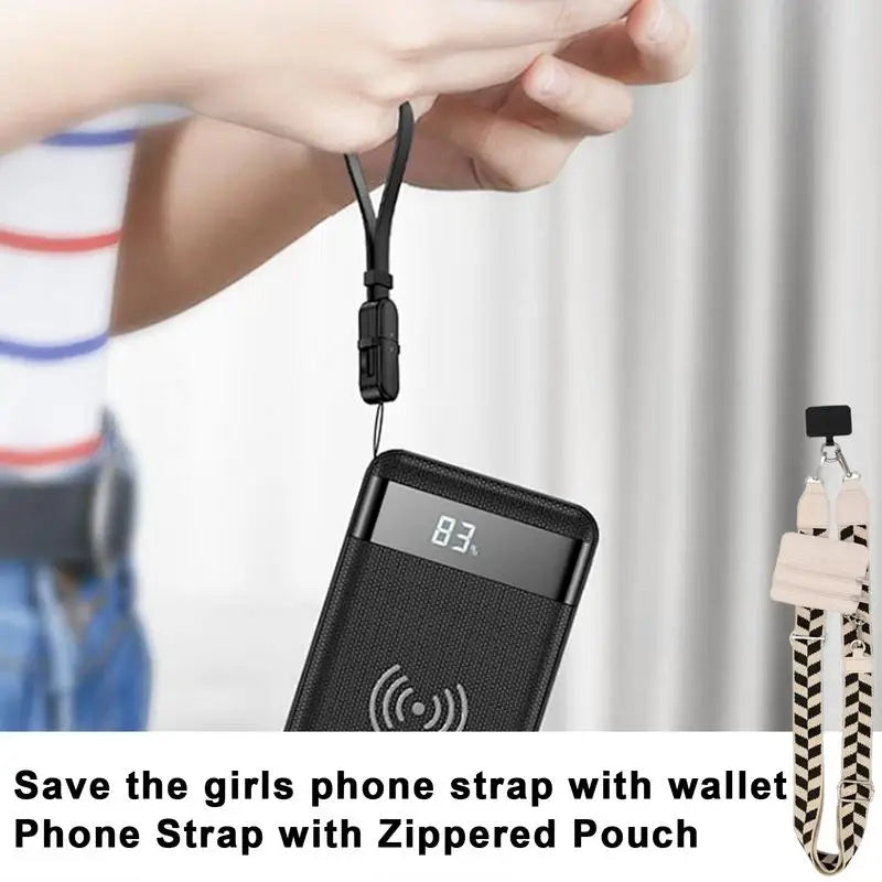 Adjustable Phone Strap with Zippered Pouch & Wallet for Women