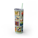 Load image into Gallery viewer, Vintage-Inspired 20oz Skinny Tumbler with Straw - Floral and Butterfly Stamp Design
