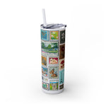 Load image into Gallery viewer, Vintage-Inspired 20oz Skinny Tumbler with Straw - Floral and Butterfly Stamp Design
